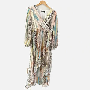 On Twelfth Colorful Animal Print Semi Sheer Ruffled High/Low Dress Size Small